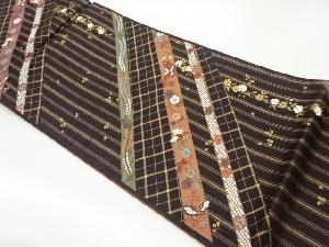 縞に蝶・桜・藤模様織出し袋帯